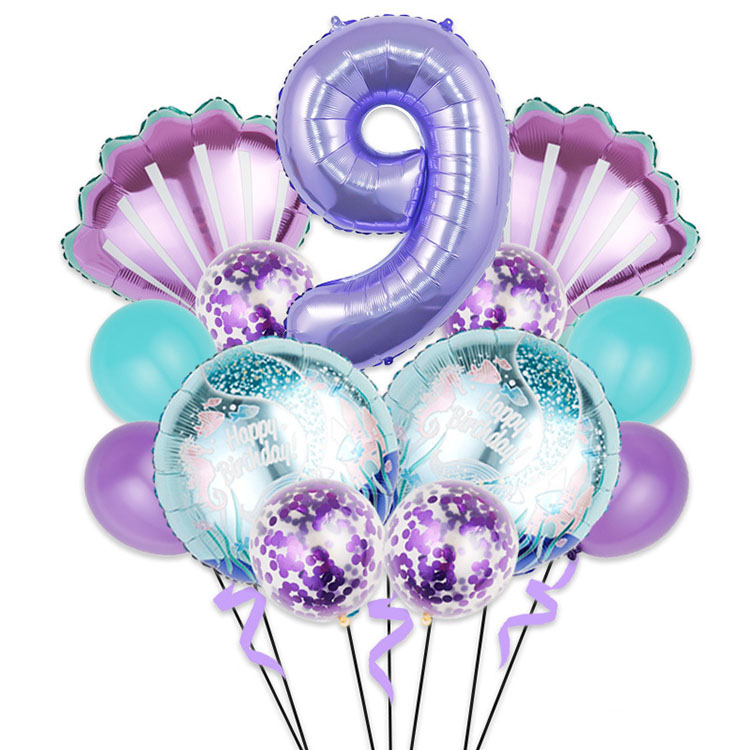 ၃၂ လက်မ နံပါတ် Mermaid Tail Shell Foil Balloon Set