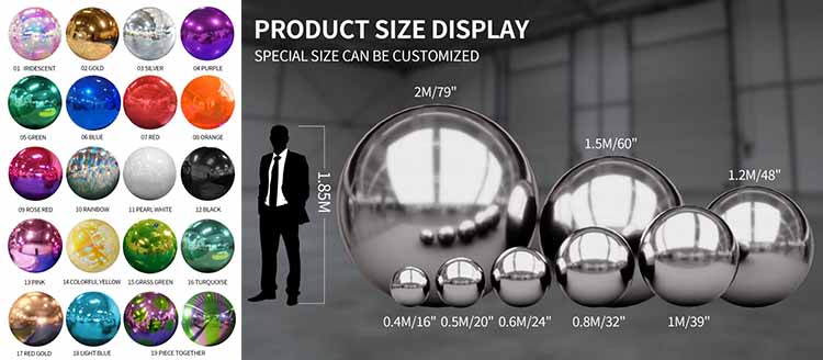 Inflatable Mirror Surface PVC Sphere size and color