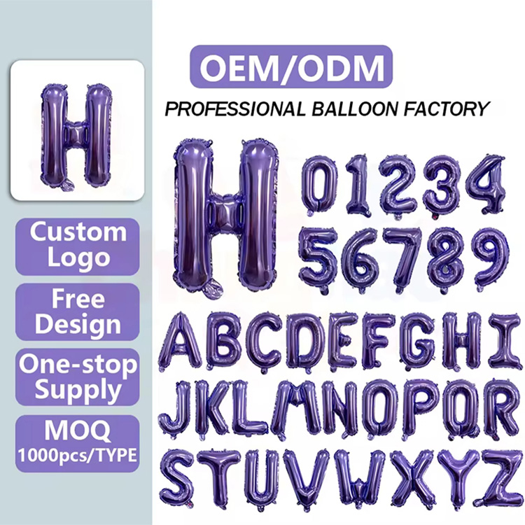 ခရမ်းရောင်အက္ခရာနံပါတ် Foil Balloon